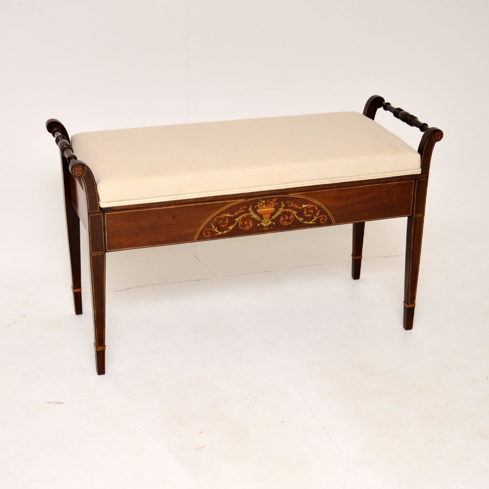 Antique Edwardian Inlaid Mahogany Piano Duet Stool
