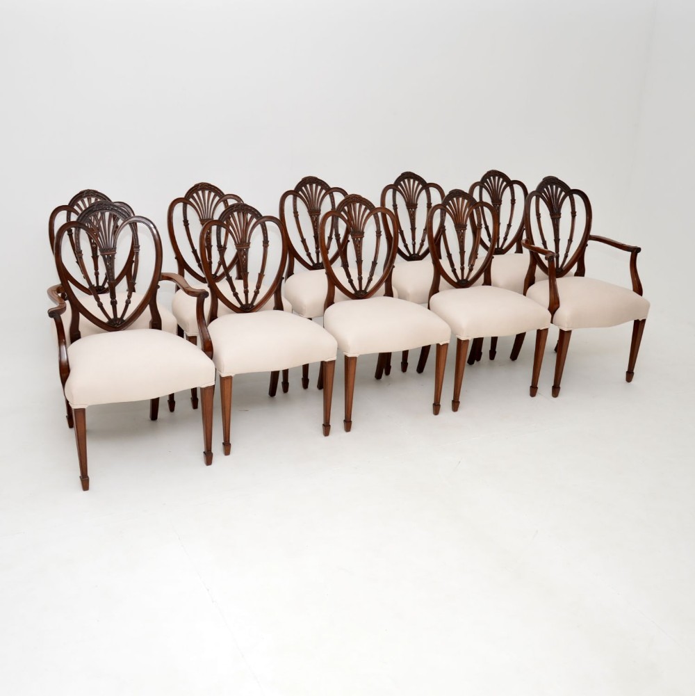 Set of 10 Antique Victorian Mahogany Hepplewhite Dining Chairs
