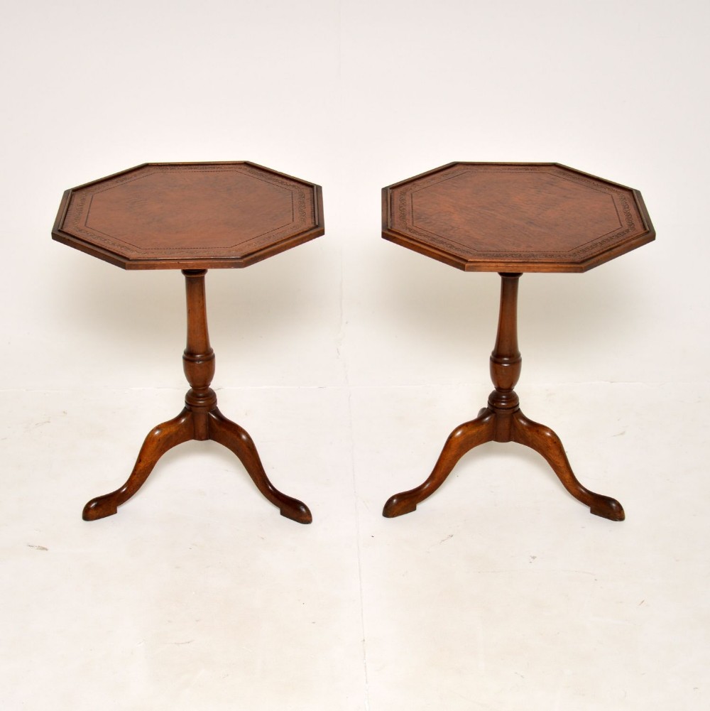Pair of Antique Mahogany Leather Top Side Tables