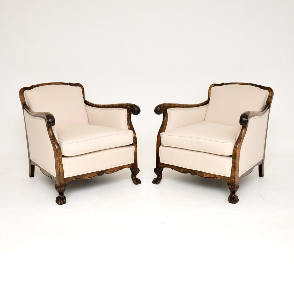 Pair of Antique Swedish Satin Birch Armchairs
