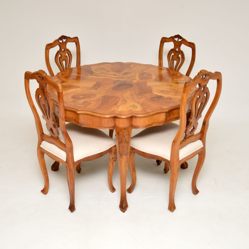 Antique Dutch Olive Wood Dining Table & Four Chairs
