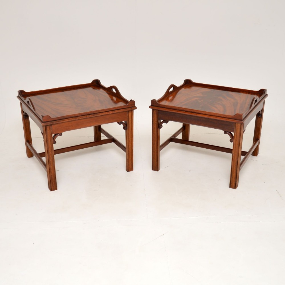 Pair of Antique Flame Mahogany Tray Top Side Tables
