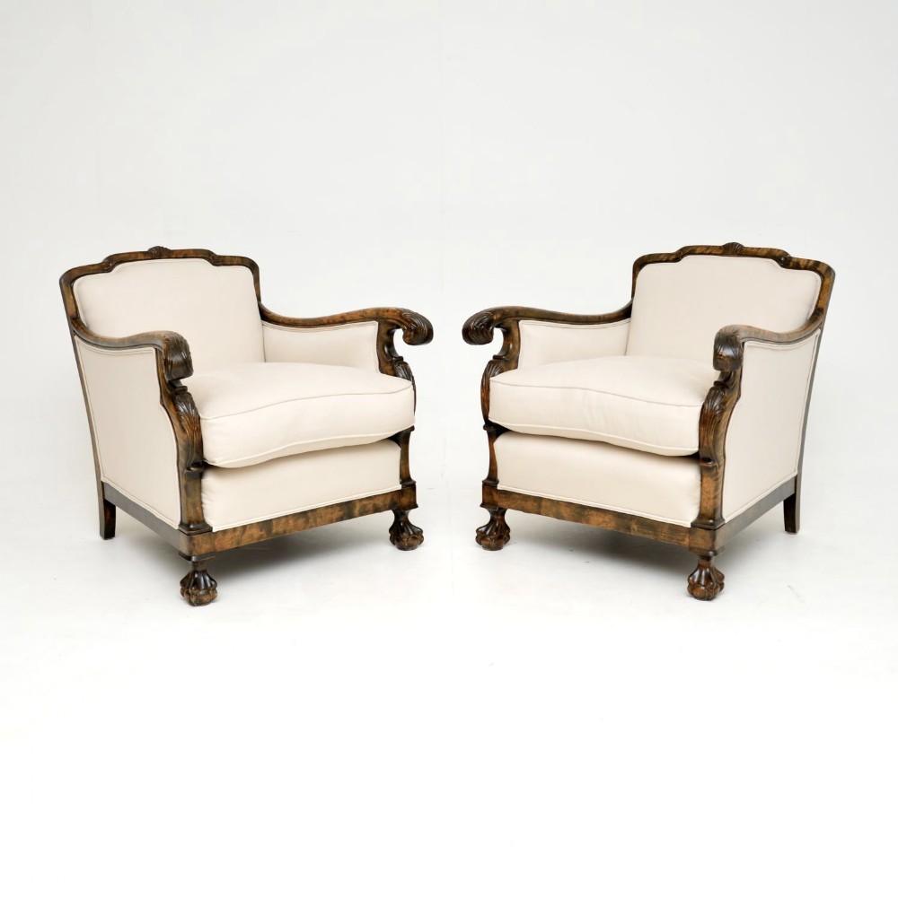 Pair of Antique Swedish Satin Birch Armchairs
