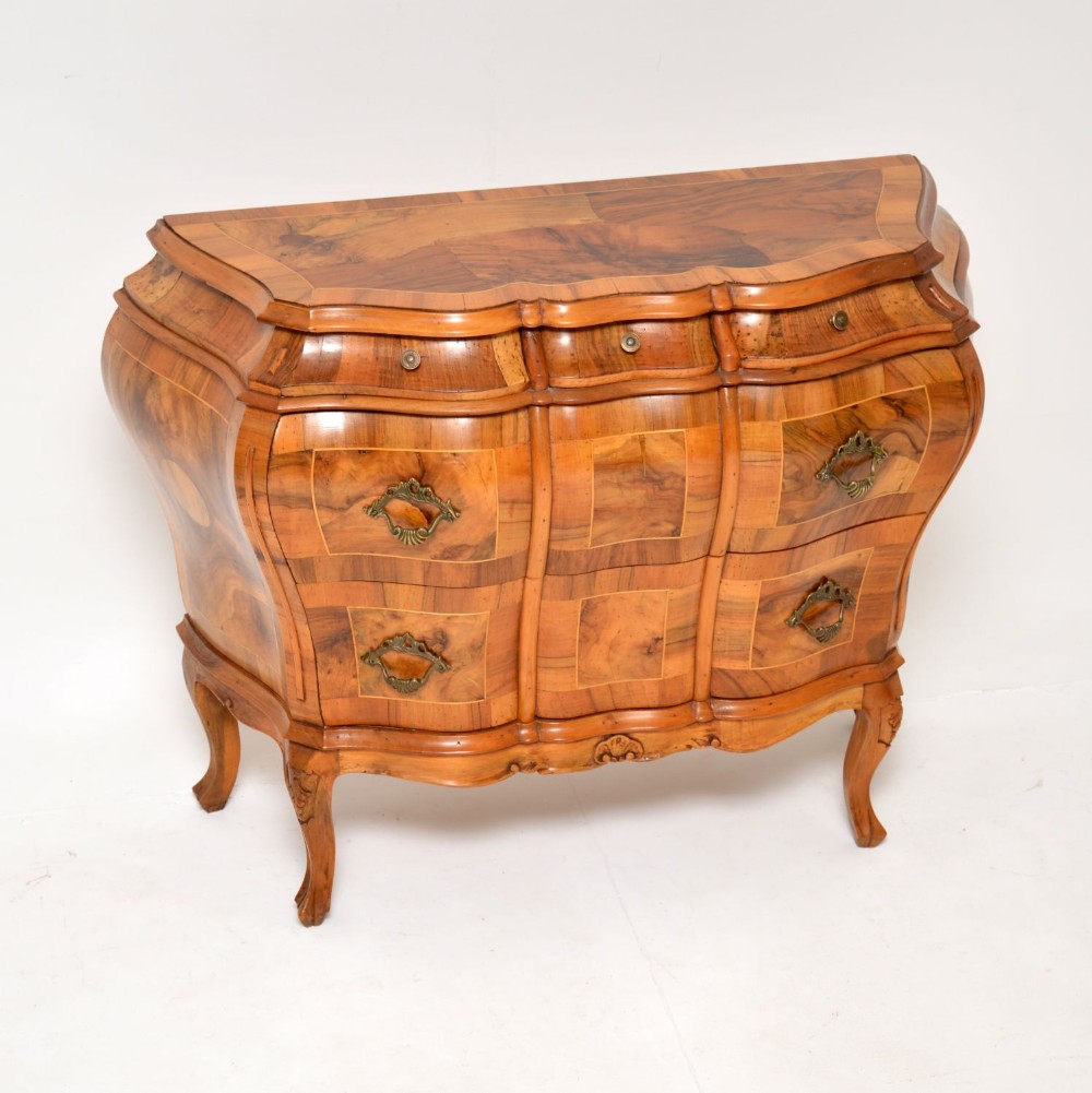 Antique Dutch Marquetry Bombe Commode in Olive Wood
