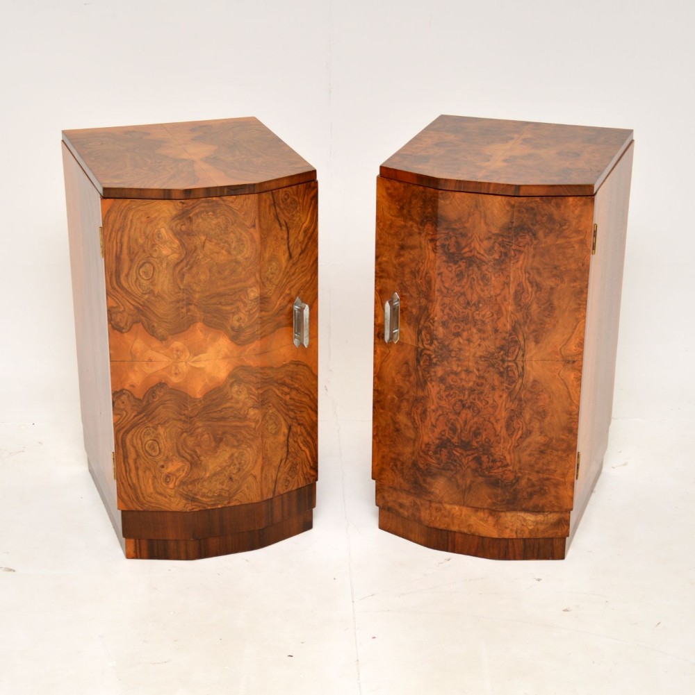 1930's Pair of Walnut Art Deco Bedside Cabinets