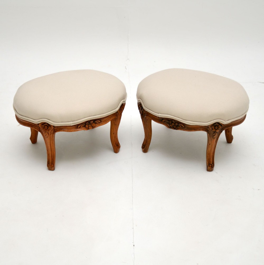 Pair of Antique French Carved Walnut Foot Stools