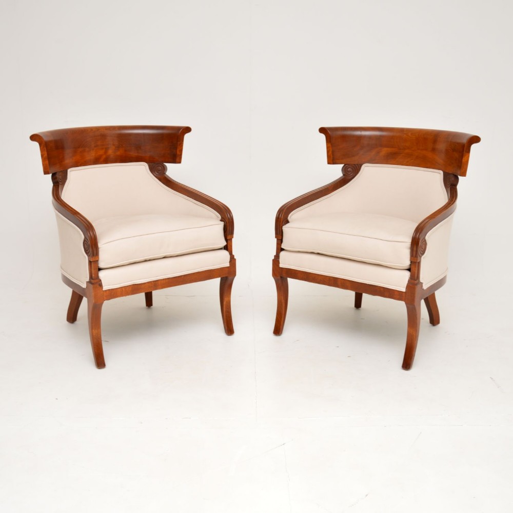 Pair of Antique Swedish Birch Armchairs
