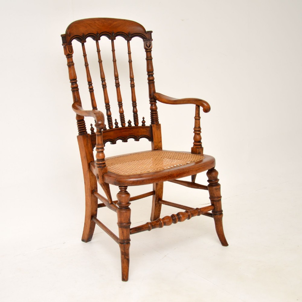 Antique Victorian Carved & Cane Seated Armchair