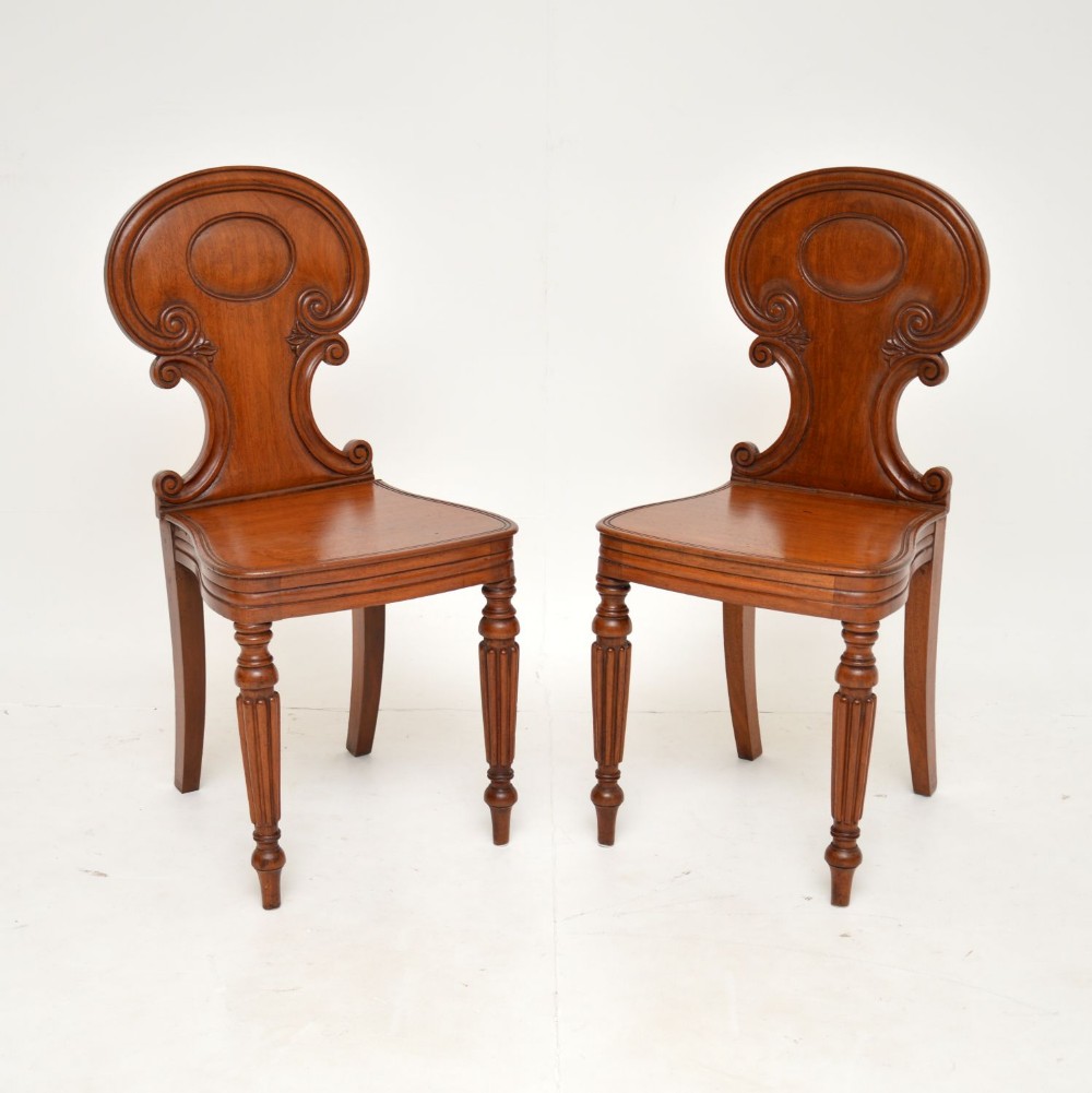 Pair of Antique William IV Mahogany Hall Chairs