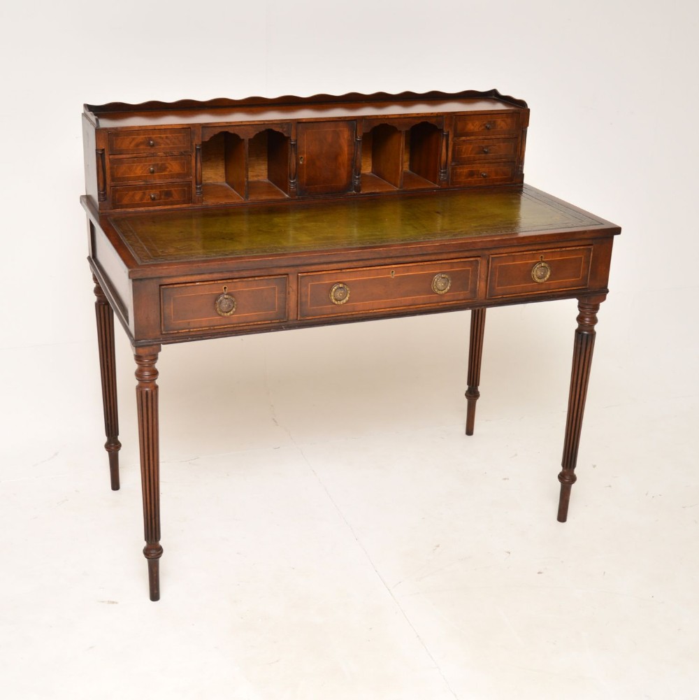 Antique Mahogany Leather Top Bonheur Du Jour Desk

