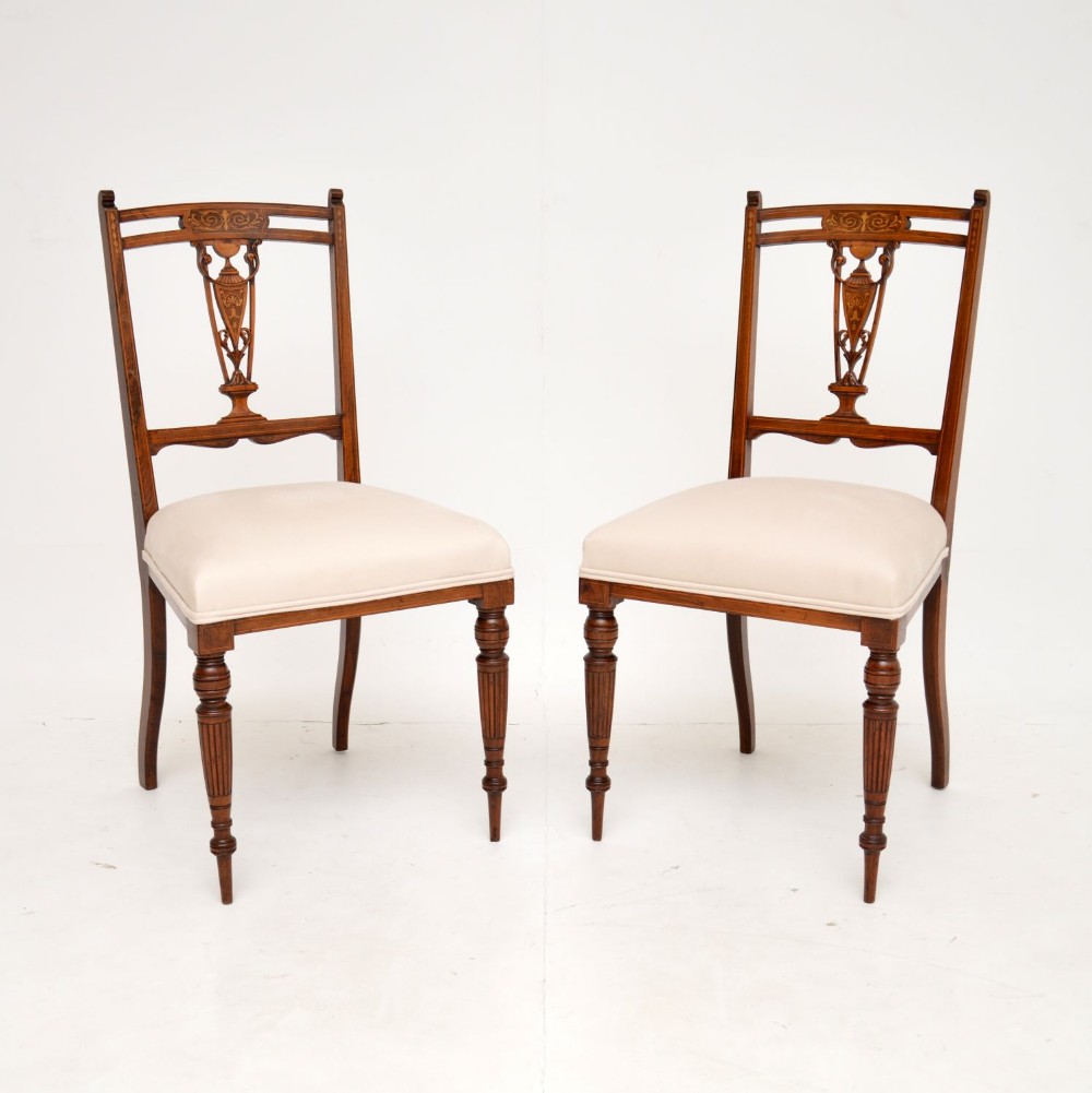 Pair of Antique Victorian Inlaid Rosewood Side Chairs
