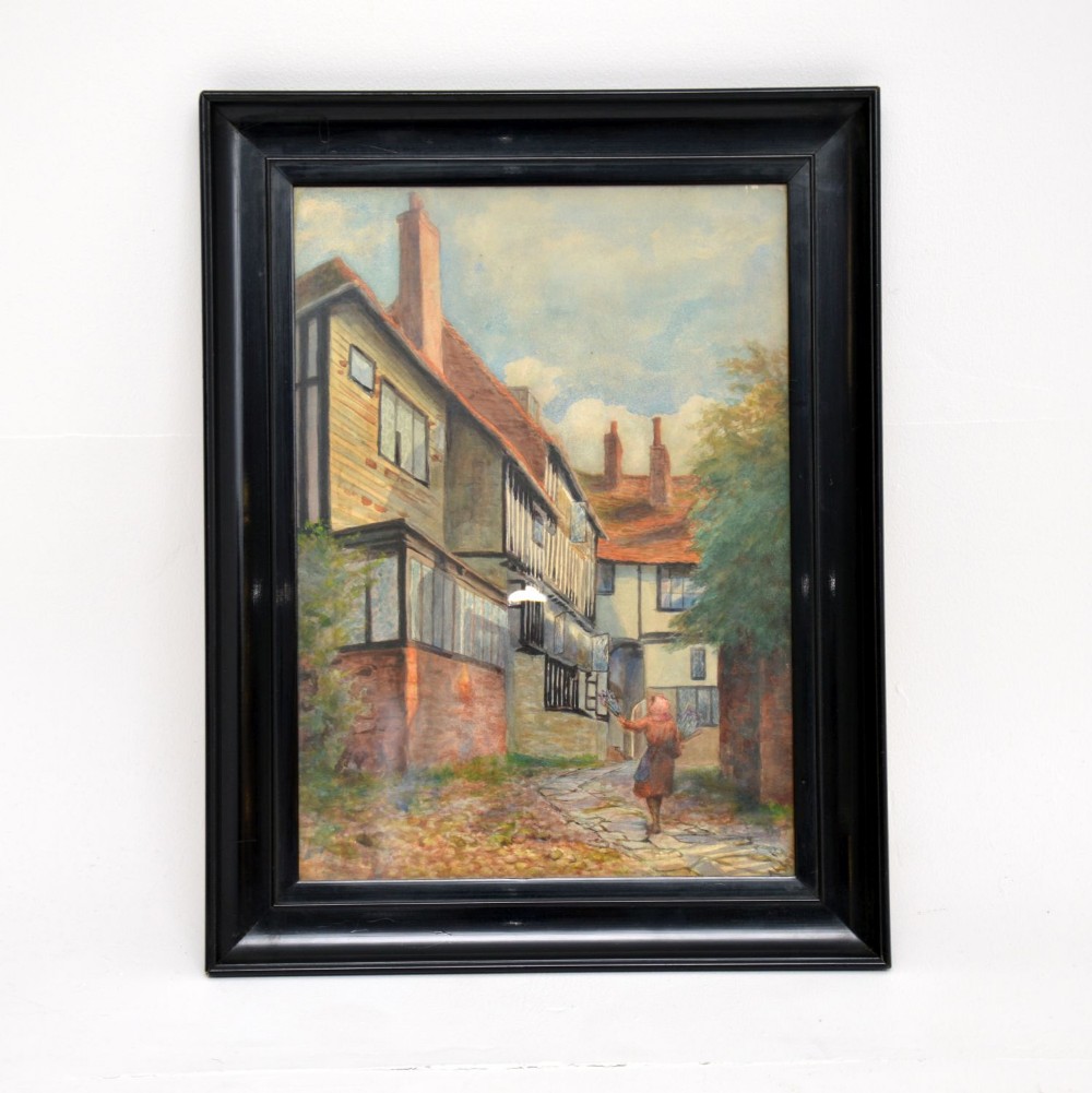 Antique Watercolour Painting of The Mermaid Inn, Rye by Annie L. Lee
