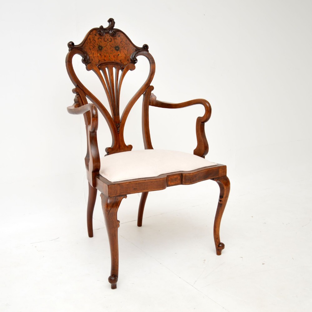 Antique Art Nouveau Inlaid Mahogany Armchair
