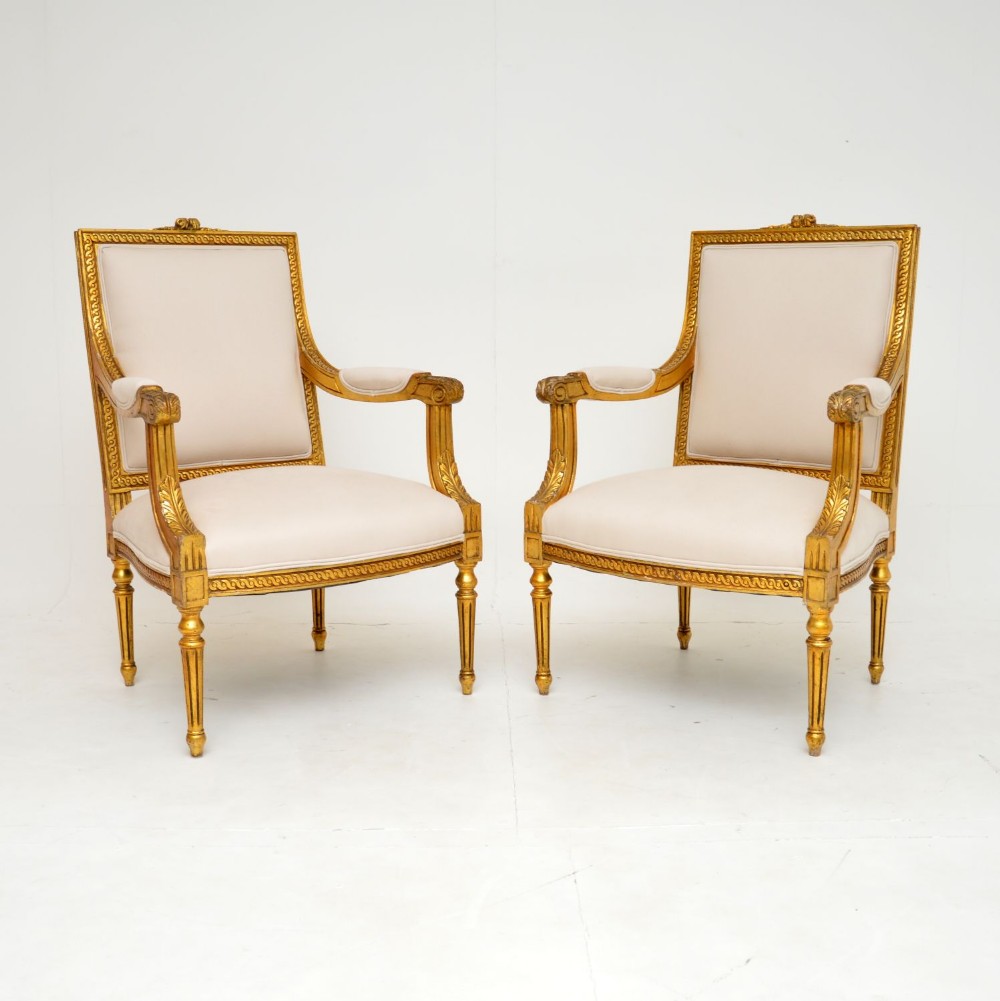 Pair of Antique French Gilt Wood Armchairs