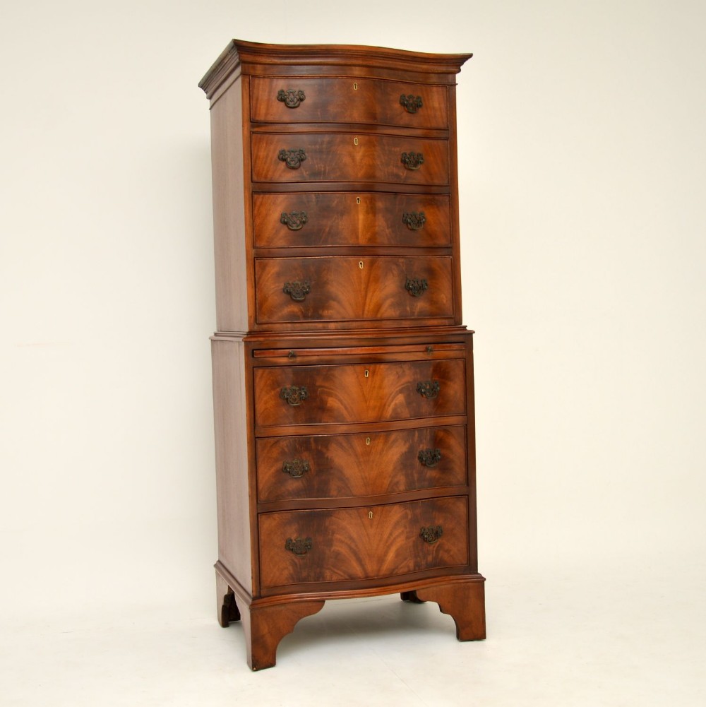 Antique Mahogany Serpentine Chest on Chest