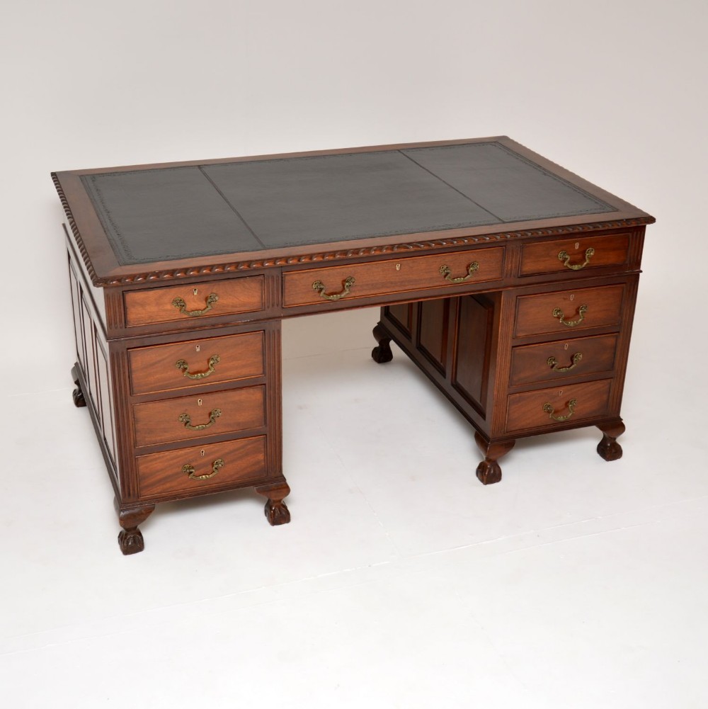 Antique Mahogany Chippendale Style Pedestal Desk
