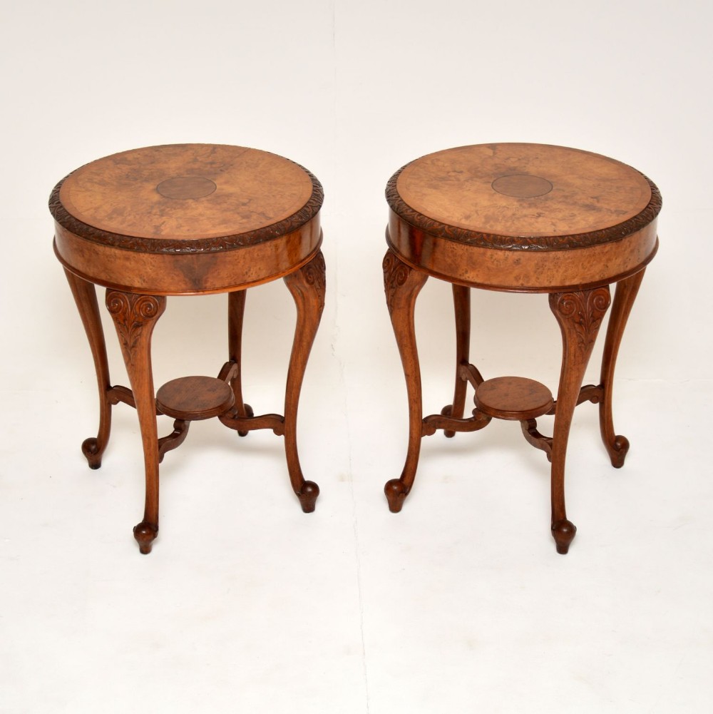 Pair of Antique Burr Walnut Side Tables
