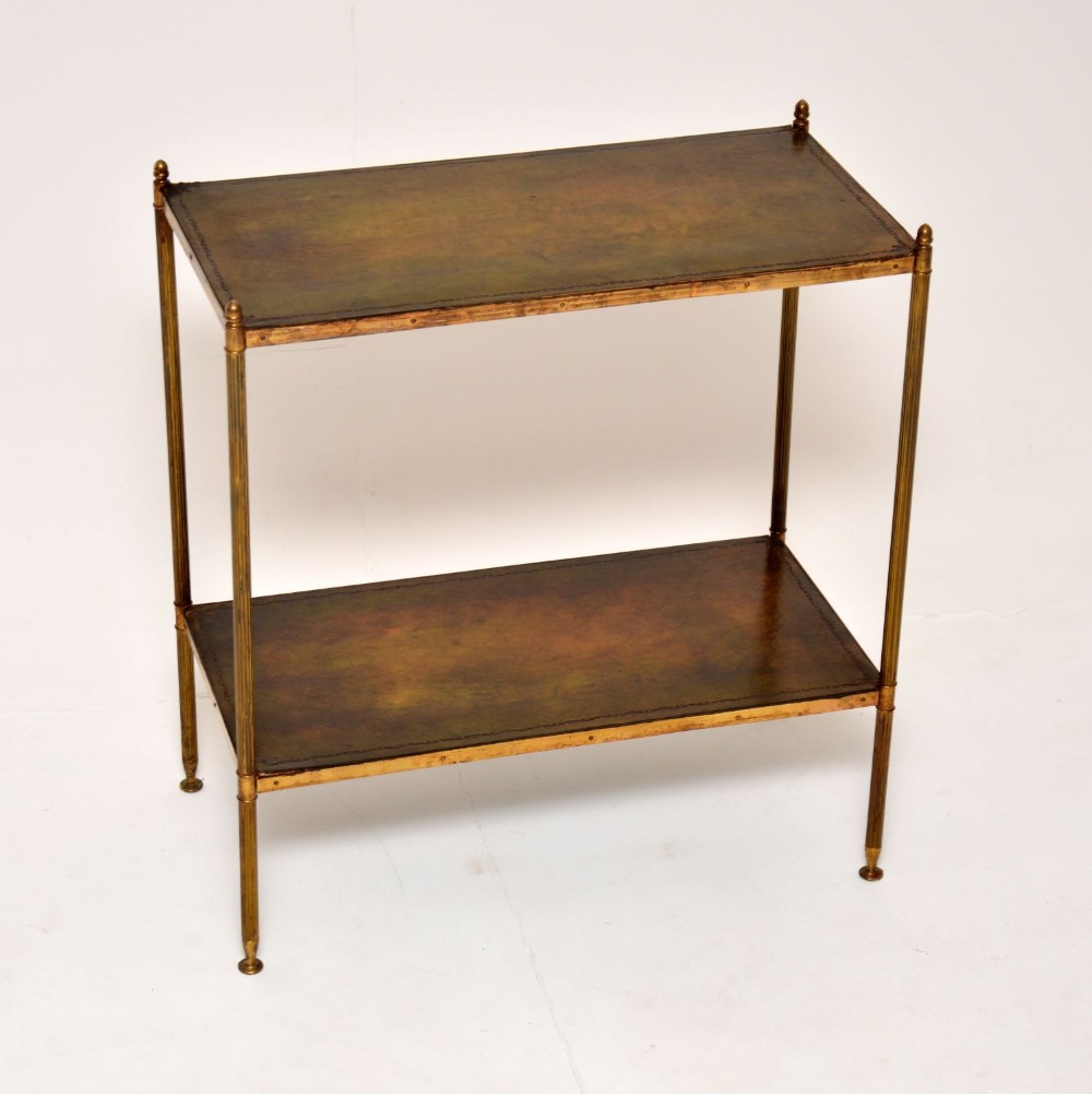 Antique French Brass & Leather Side Table

