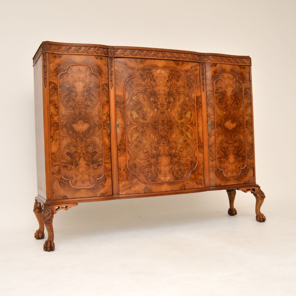 Antique Burr Walnut Side Cabinet on Legs

