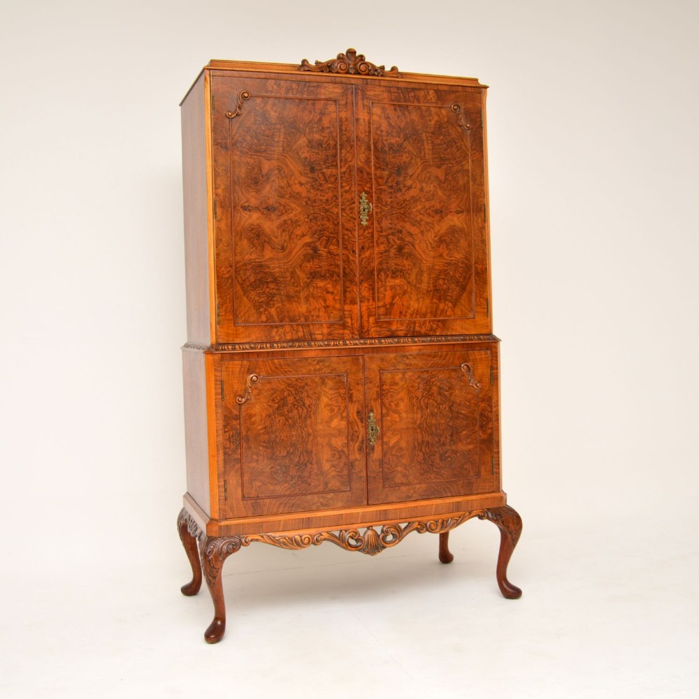Antique Burr Walnut Cocktail Drinks Cabinet