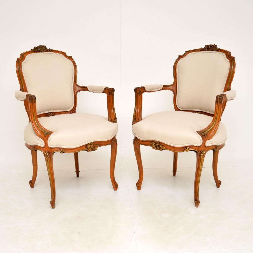 Pair of Antique French Solid Walnut Salon Chairs