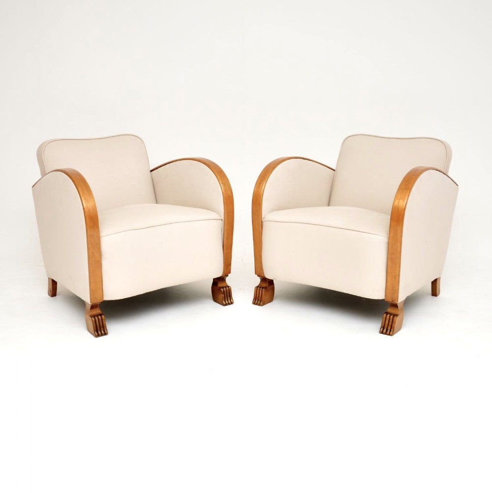 Pair of Swedish Art Deco Satin Birch Armchairs
