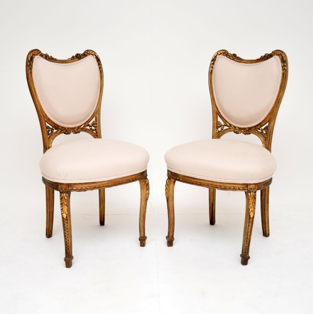 Pair of Antique French Gilt Wood Side Chairs