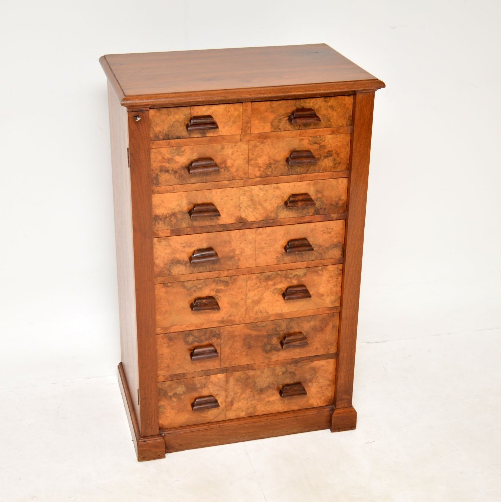 Antique Burr Walnut Wellington Chest of Drawers