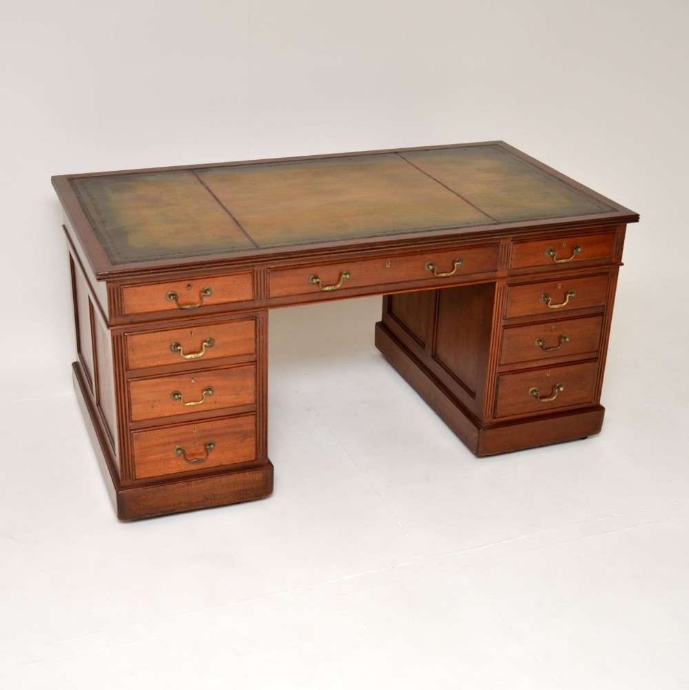 Large Antique Victorian Mahogany Leather Top Pedestal Desk
