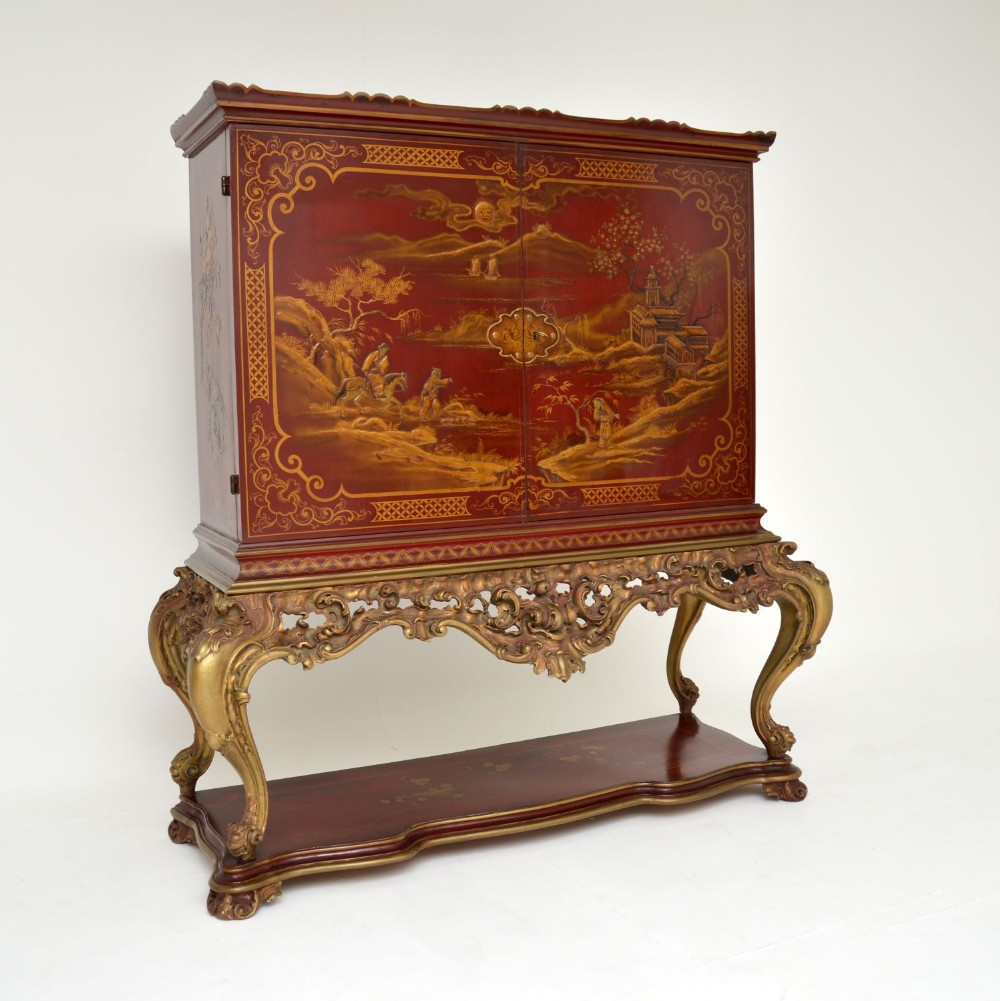 Antique Lacquered Chinoiserie Cocktail Drinks Cabinet
