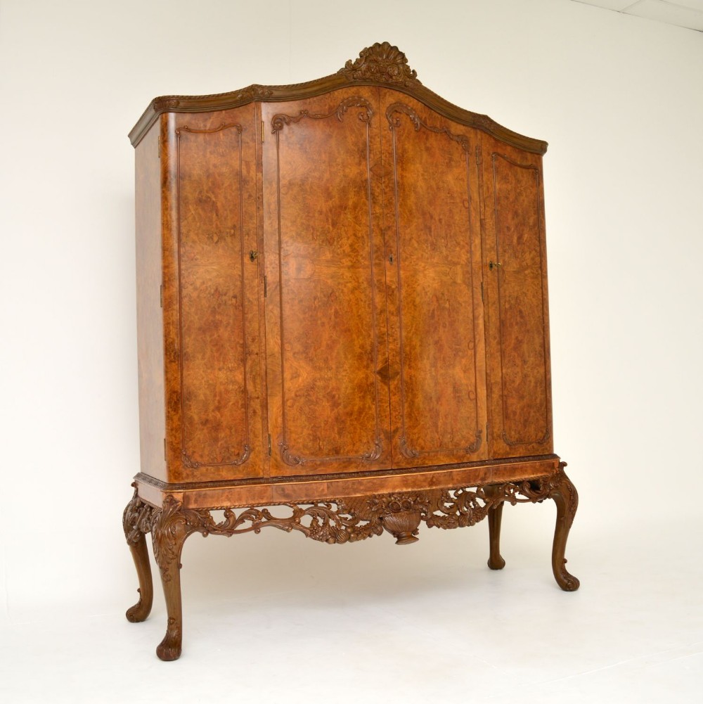 Antique Queen Anne Burr Walnut Cocktail Cabinet
