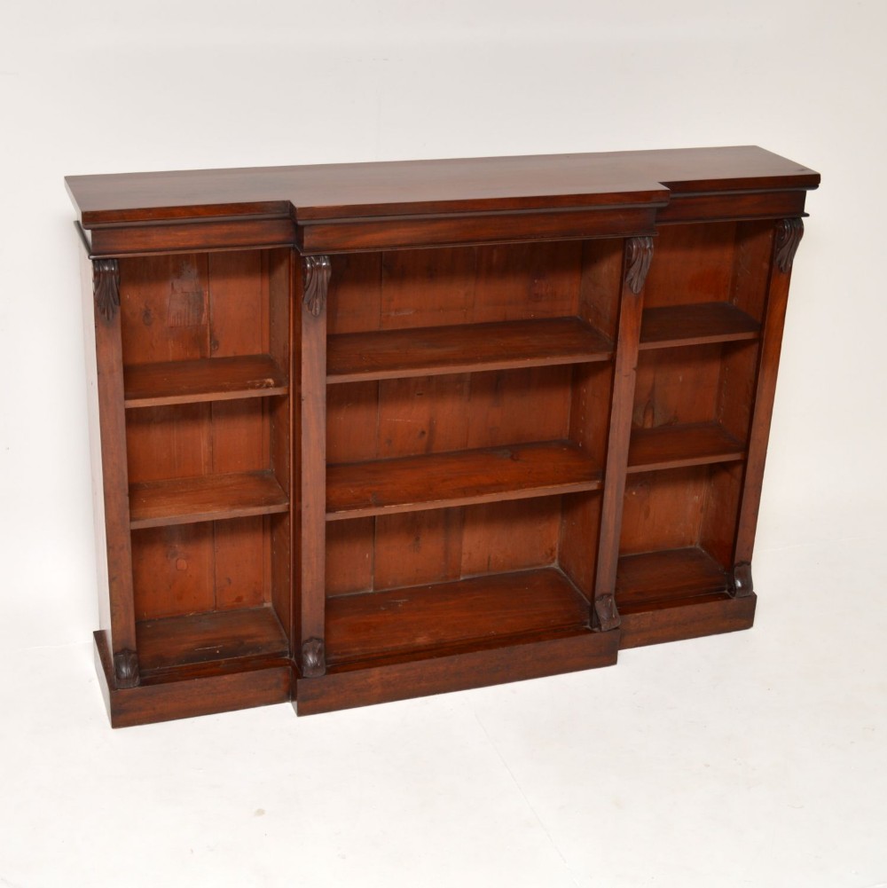 Antique Victorian Mahogany Open Breakfront Bookcase