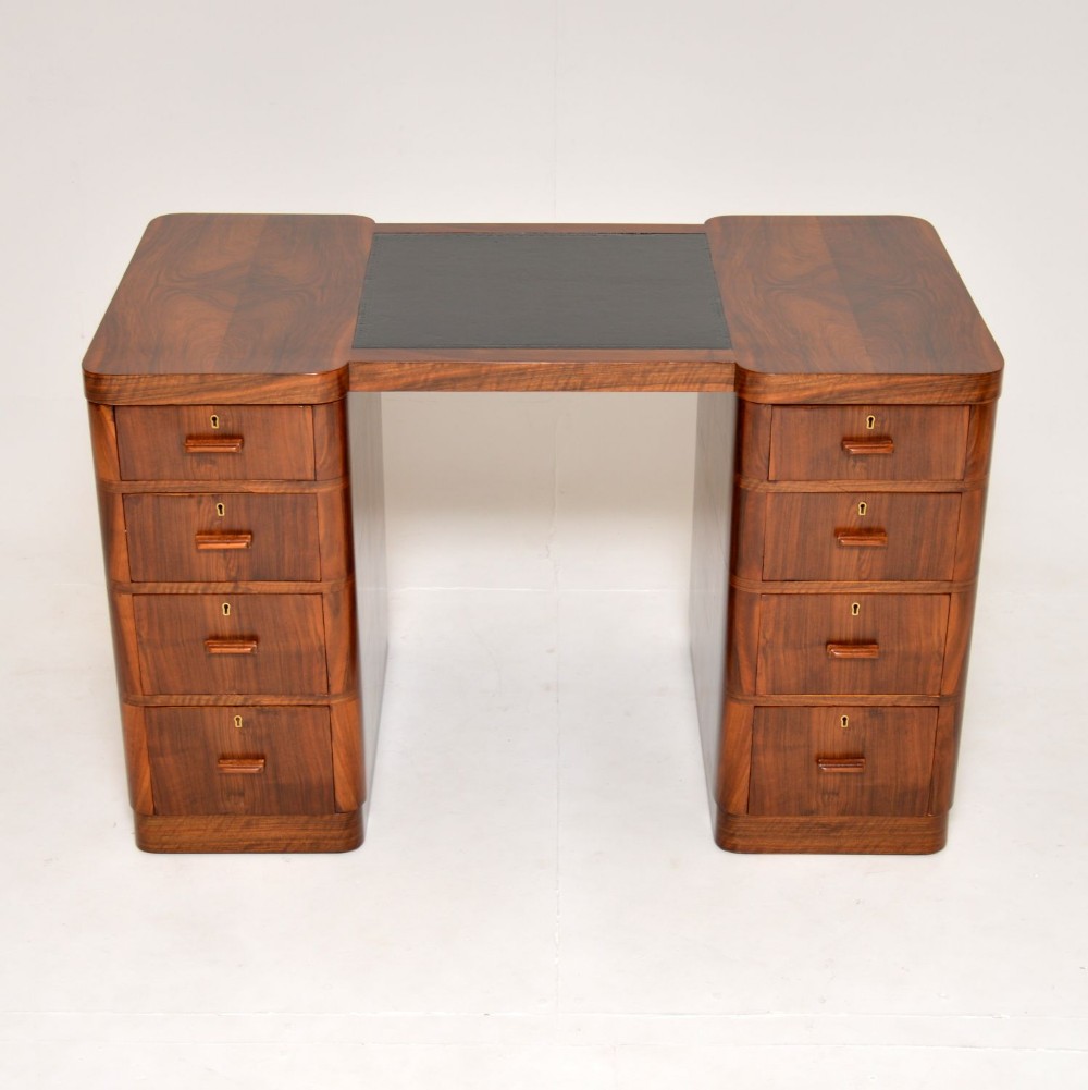 1930's Art Deco Figured Walnut Partners Desk by Maple & Co
