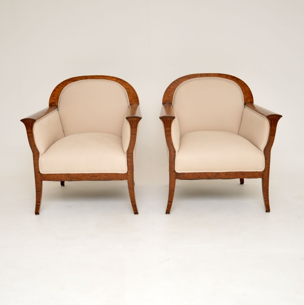 Pair of Antique Swedish Satin Birch Armchairs
