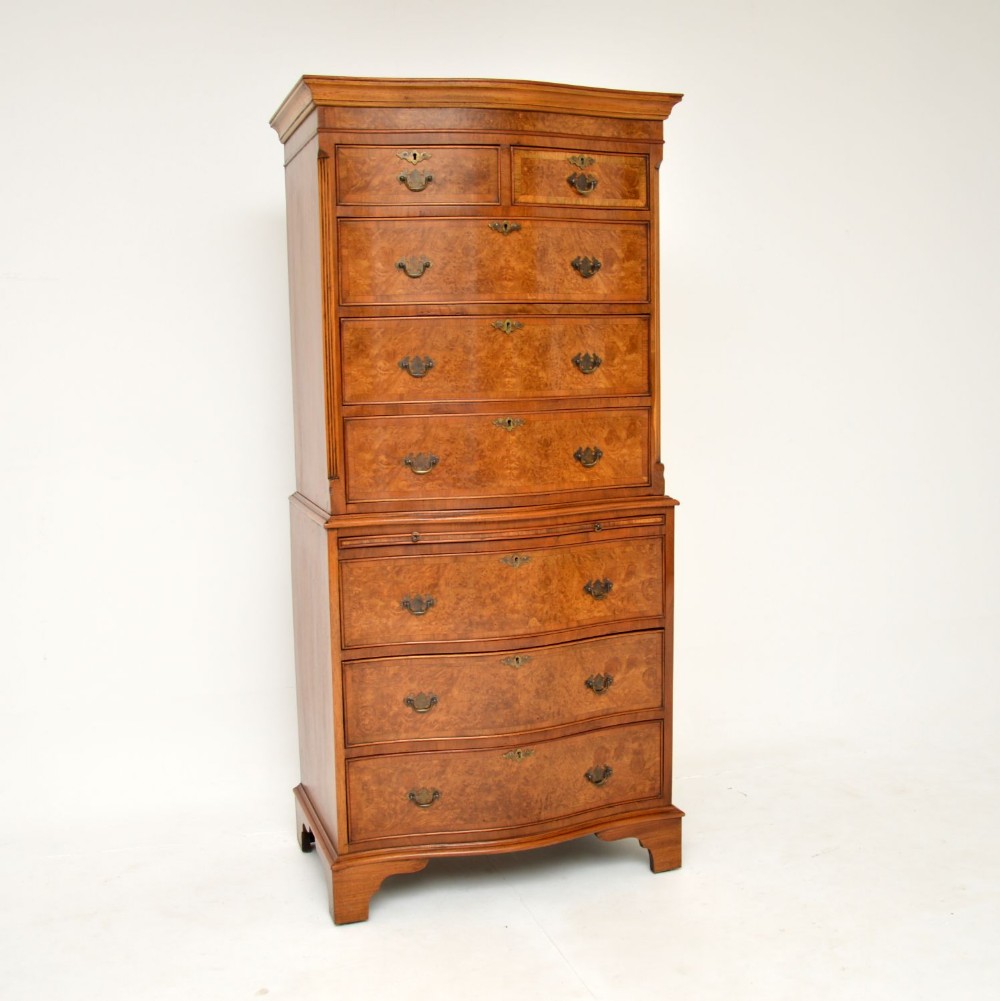 Antique Burr Walnut Chest on Chest of Drawers

