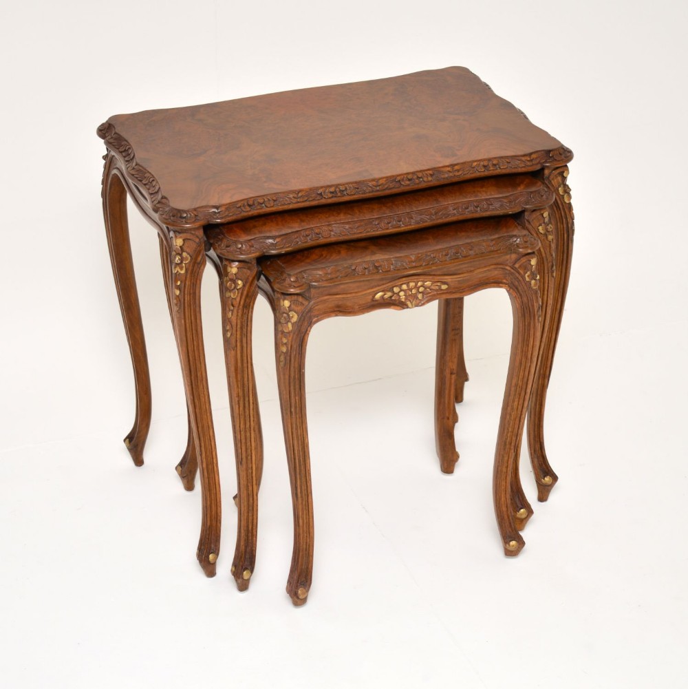 Antique French Burr Walnut Nest of Three Tables