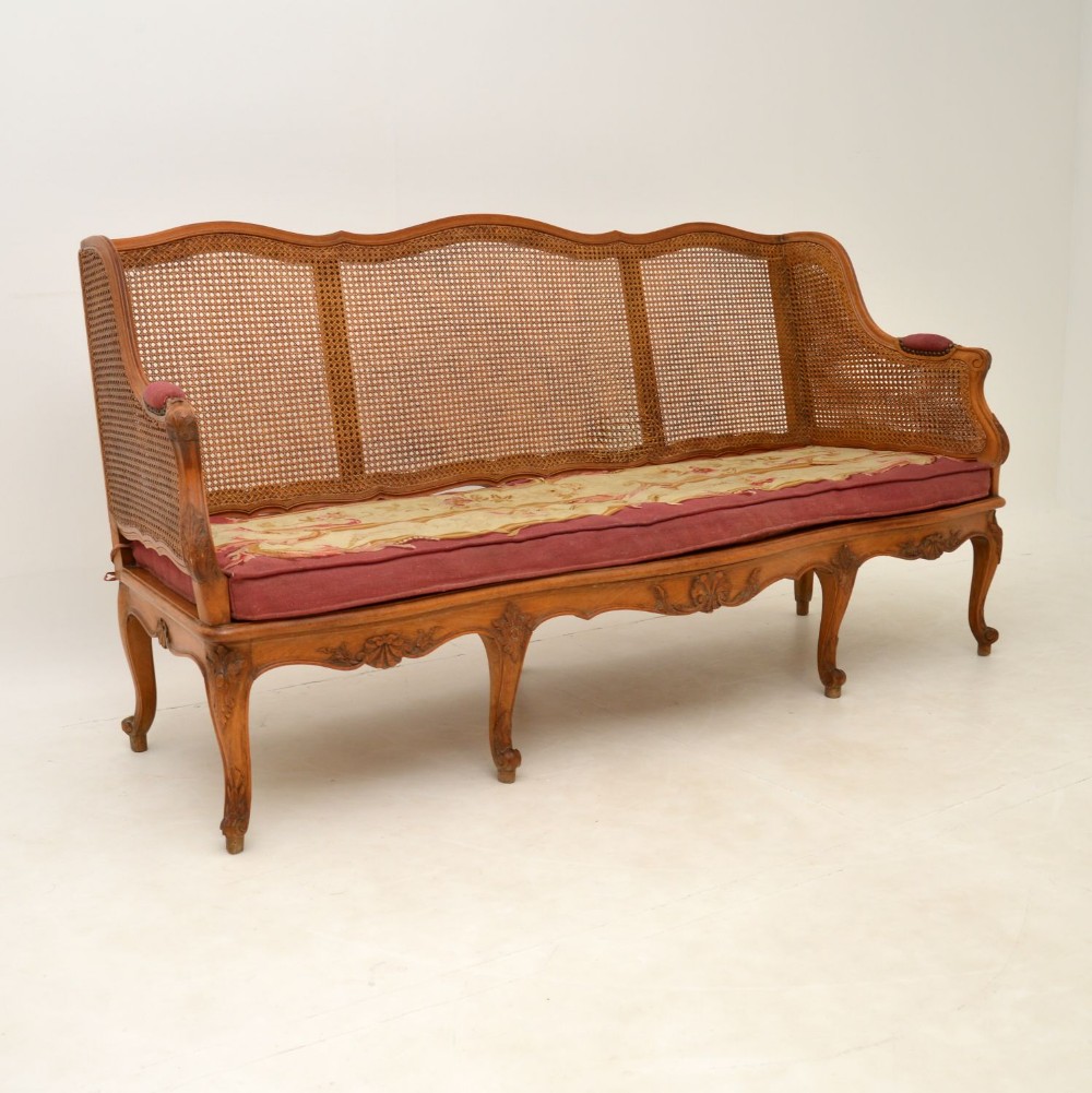 Antique French Carved Walnut Bergere Sofa