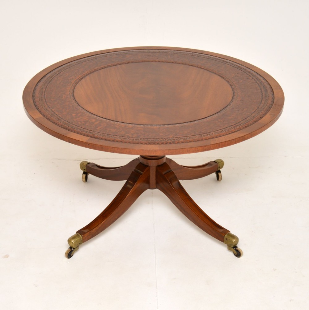 Antique Regency Style Leather & Mahogany Coffee Table
