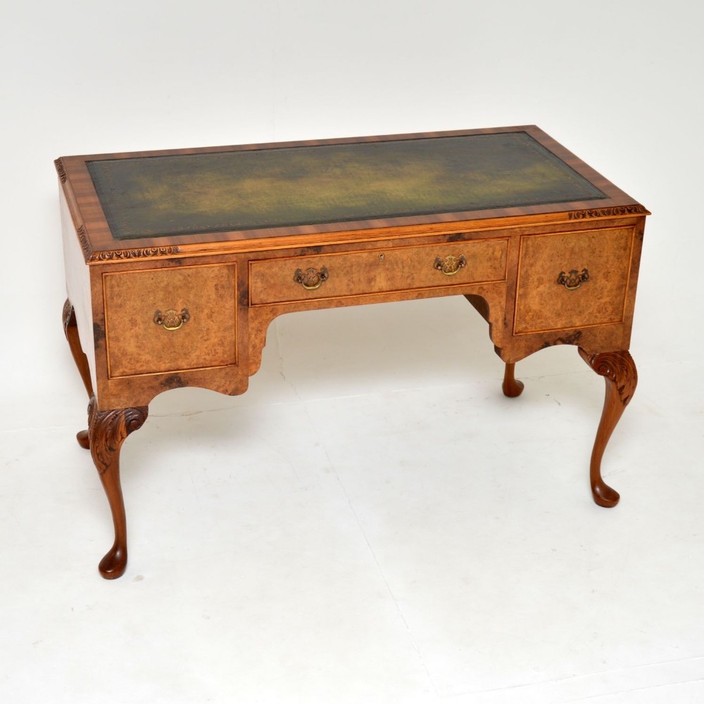 Antique Burr Walnut Leather Top Desk