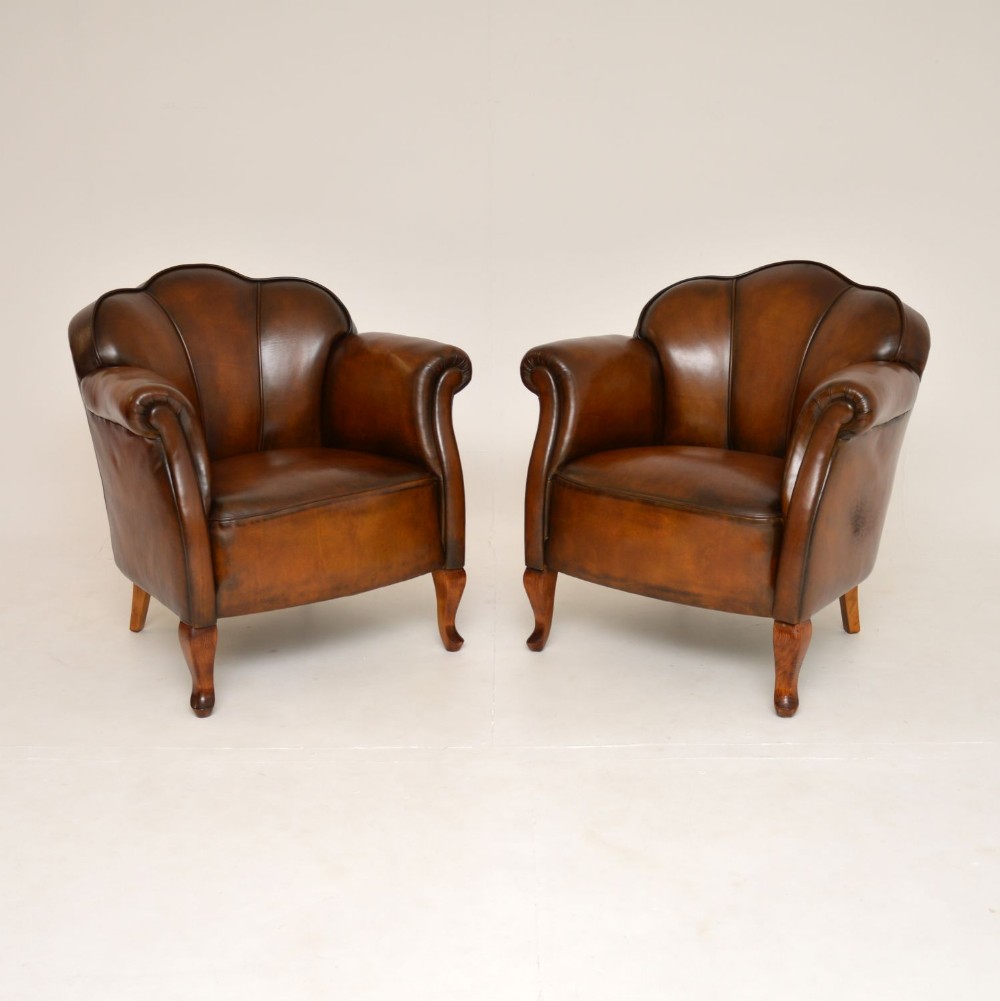 Pair of Antique Leather Club Armchairs
