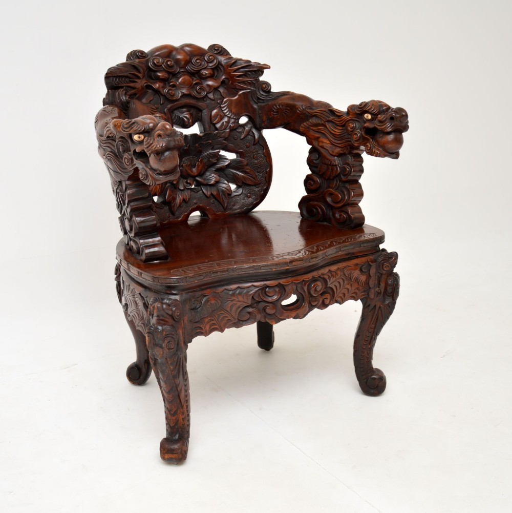 Antique Chinese Carved Hardwood Armchair
