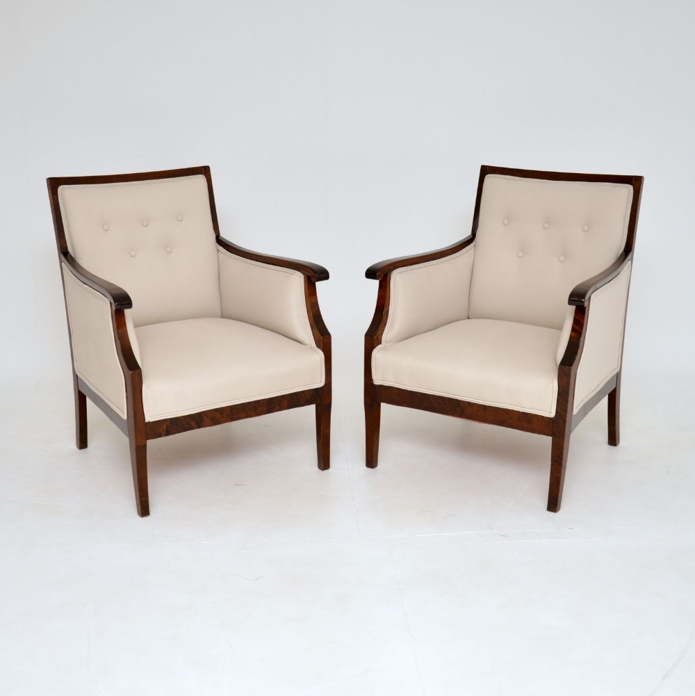 Pair of Antique Swedish Satin Birch Armchairs