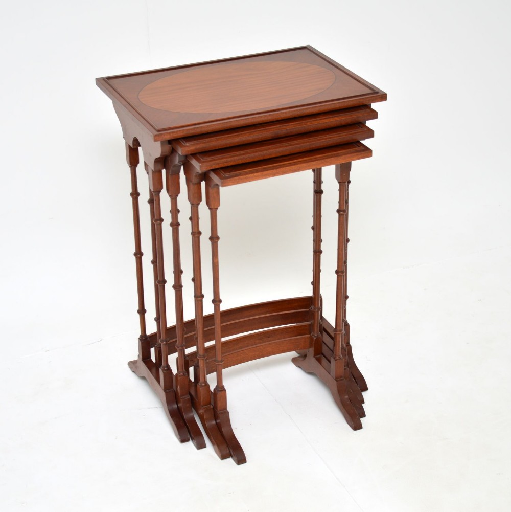 Antique Georgian Style Mahogany & Satin Wood Nest of 4 Tables