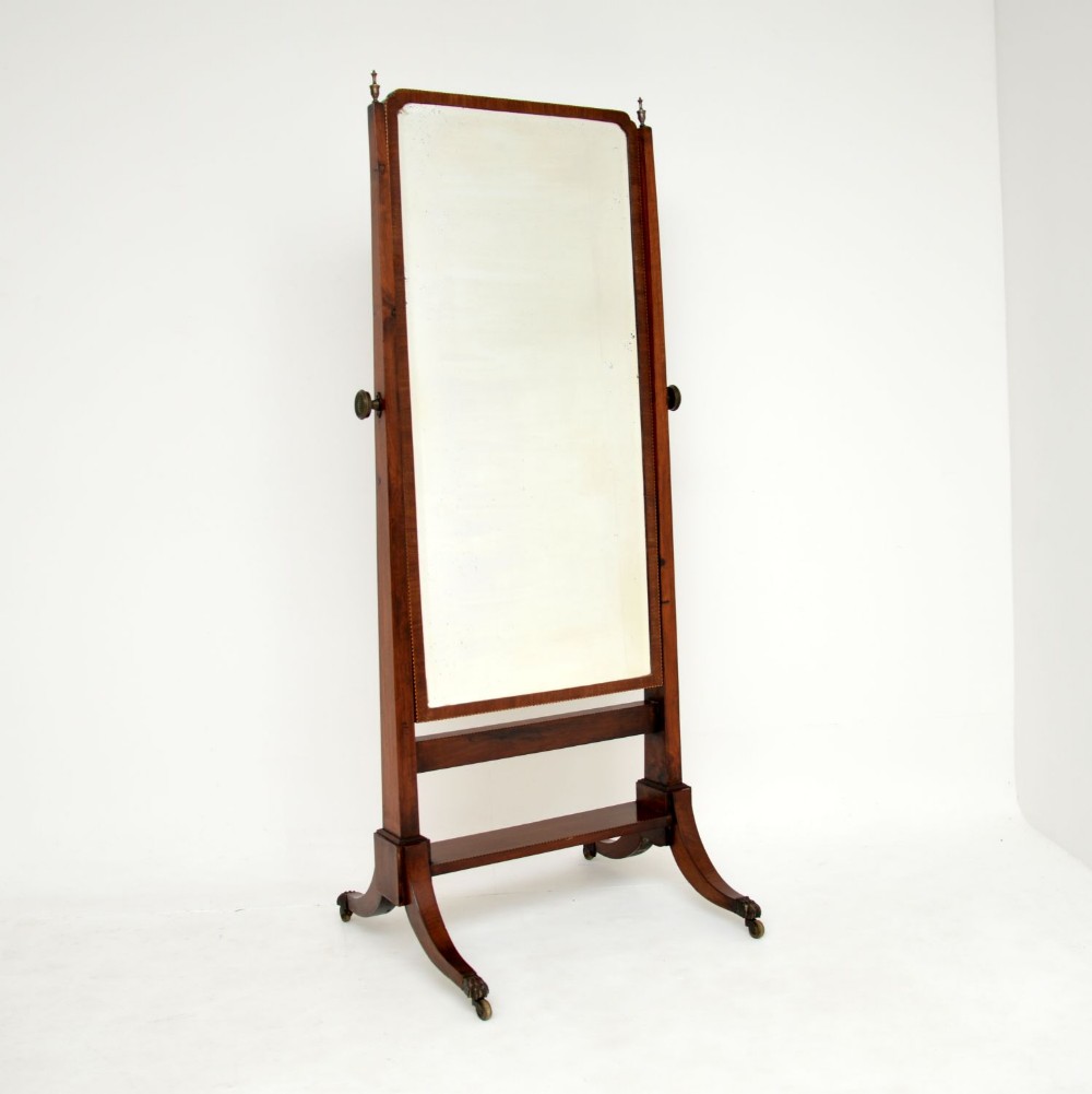 Antique Edwardian Inlaid Mahogany Cheval Mirror