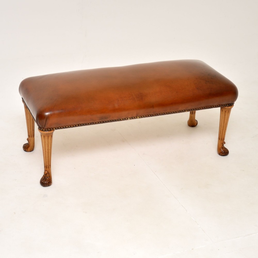 Antique Leather & Walnut Stool by Hille
