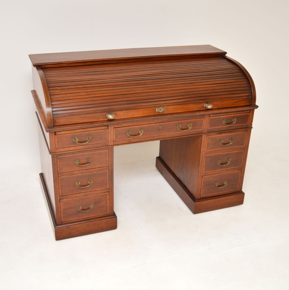 Antique Roll Top Mahogany Pedestal Desk by Waring & Gillows