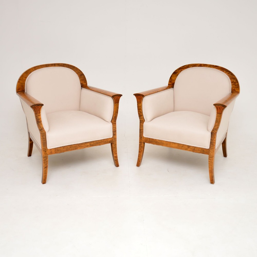 Pair of Antique Swedish Satin Birch Armchairs