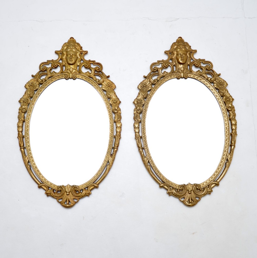 Pair of Antique French Gilt Brass Mirrors
