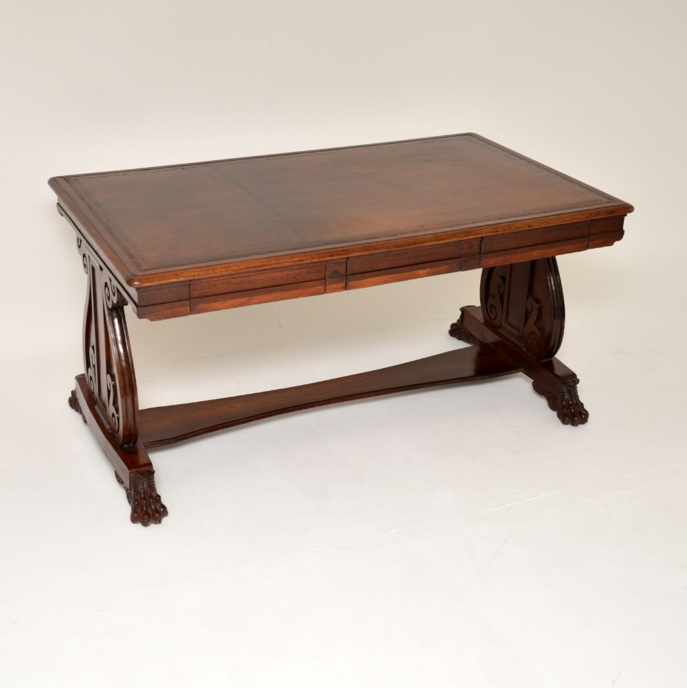 Antique Colonial Padauk Wood Leather Top Partners Desk