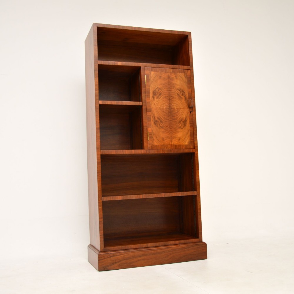 Art Deco Figured Walnut Bookcase / Cabinet